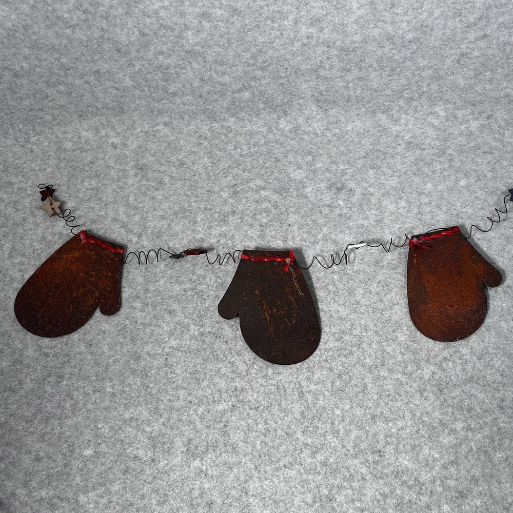 Tin Mitten Garland Christmas Metal Decoration Country Tree Star Cardinal Wired‎
